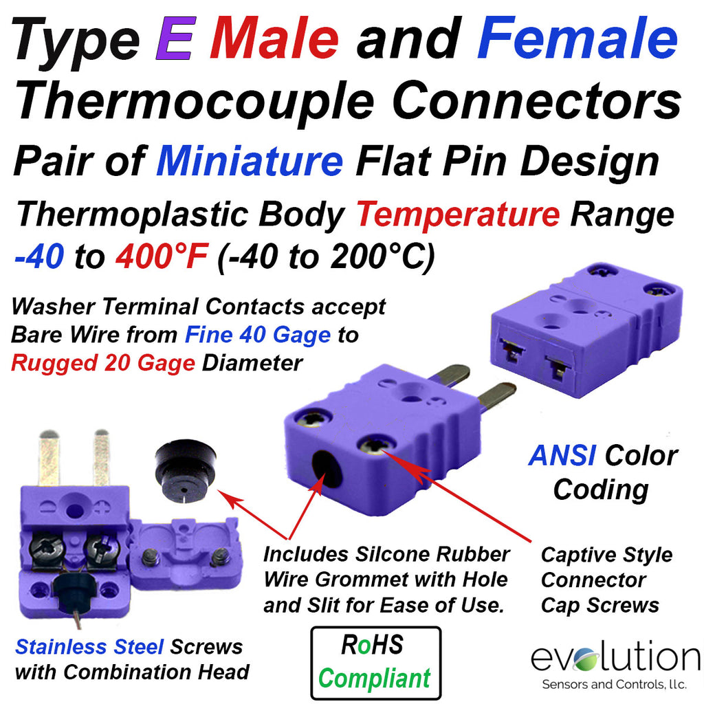 Type E Miniature Male and Female Mating Pair Thermocouple Connectors