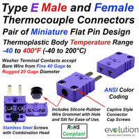 Type E Miniature Male and Female Mating Pair Thermocouple Connectors