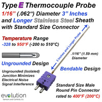 Type E Thermocouple Probe 1/16