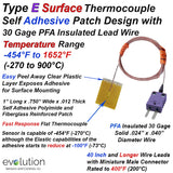 Type E Surface Thermocouple Adhesive Patch Design with 30 Gage Wire Leads and Miniature Connector