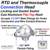 Thermocouple and RTD Connection Head Flip Top with Terminal Block