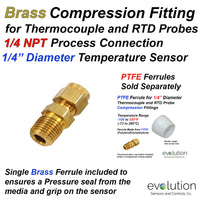 Thermocouple Compression Fitting Brass 1/4 NPT to 1/4 probe