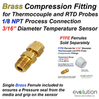 Brass Thermocouple Compression Fitting 1/8 NPT to 3/16 Probe
