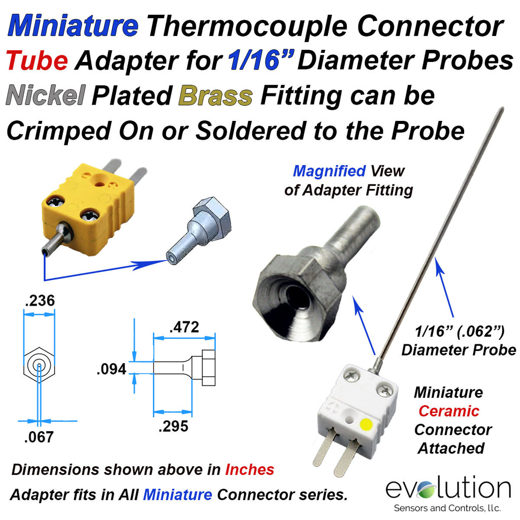 Miniature Size Thermocouple Connector Tube Adapter for 1/16" Probes