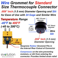 Standard Size Thermocouple Connector Rubber Grommet for 24 AWG Wire