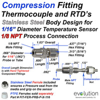 1/8 NPT Stainless Steel Compression Fitting for 1/16 Diameter Probe 