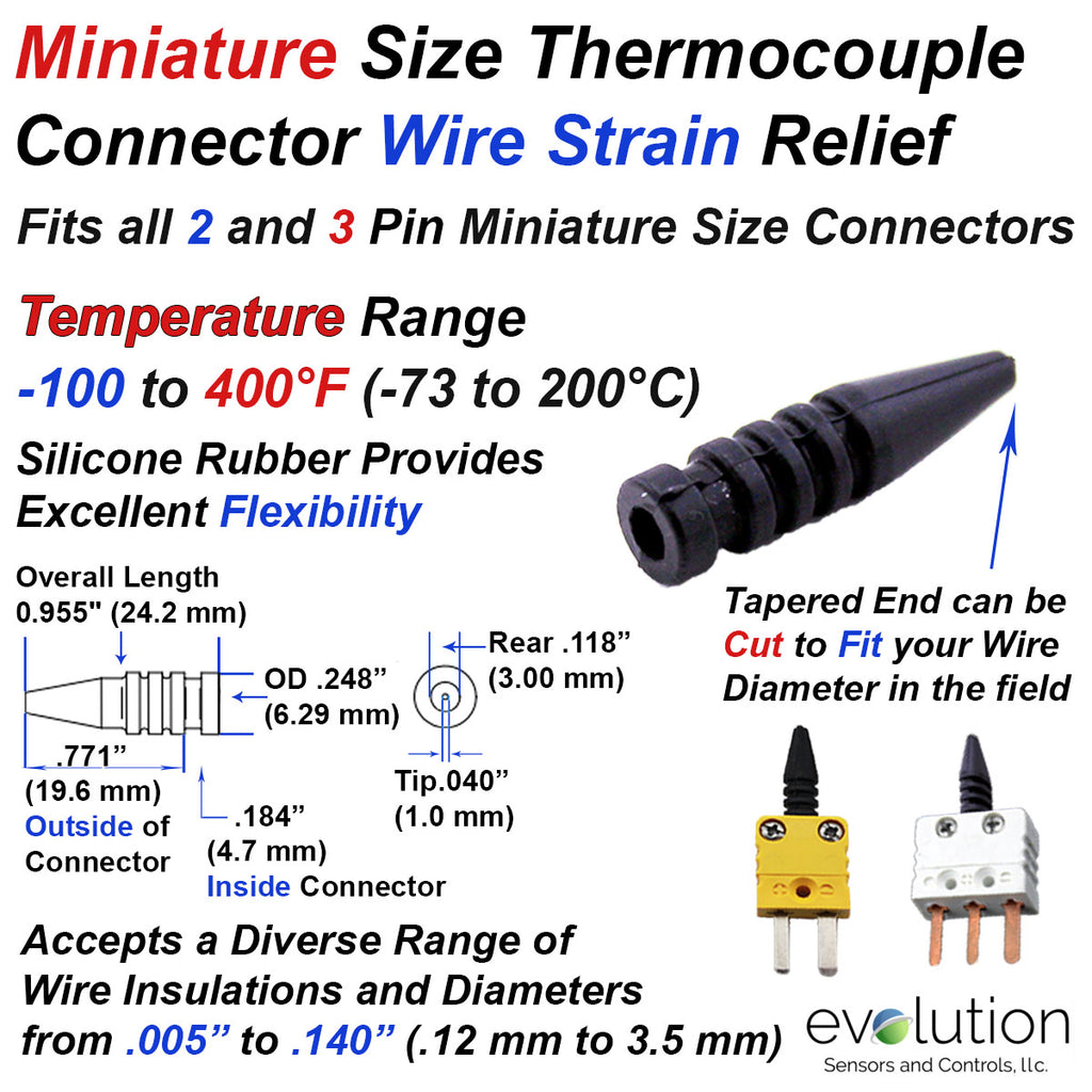 Silicone Rubber Wire Strain Relief for Miniature Thermocouple Connectors