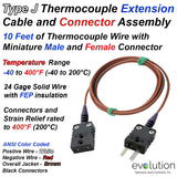 Type J Thermocouple Extension Cable FEP Wire with Miniature Connectors