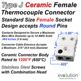  Type J Female Standard Size Ceramic Thermocouple Connectors