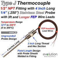 Type J Thermocouple Probe with 1/2
