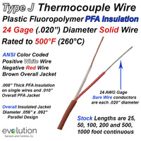 Type J Thermocouple Wire 24 Gage PFA Insulated