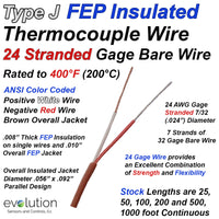 Type J Thermocouple Wire 24 Gage Stranded with FEP Insulation