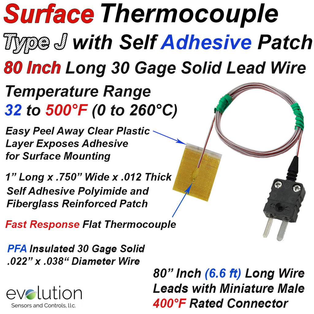 Type J Surface Thermocouple with 80 Inch Leads and Miniature Connector