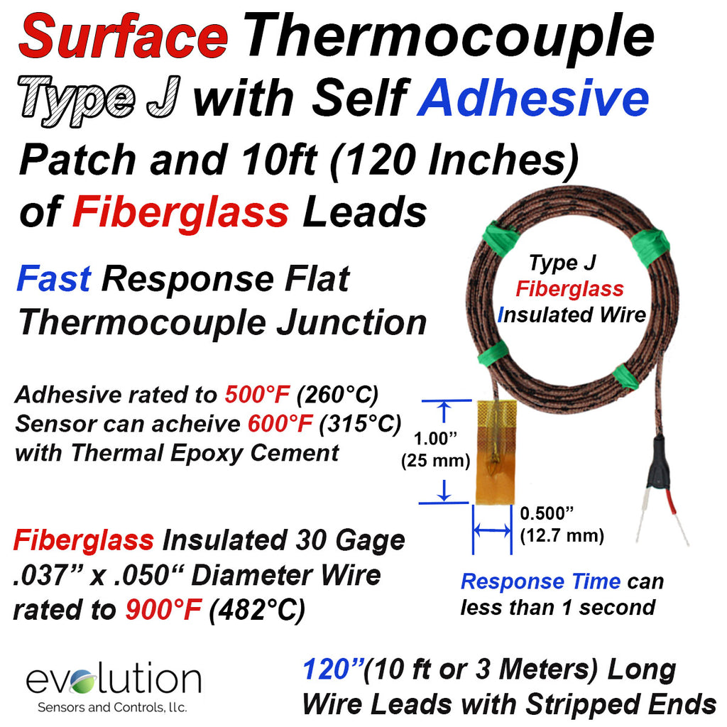 J Type Fast Response Surface Thermocouple with 120 inch (10ft) Leads