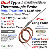 Type J Dual Thermocouple Probe 1/8