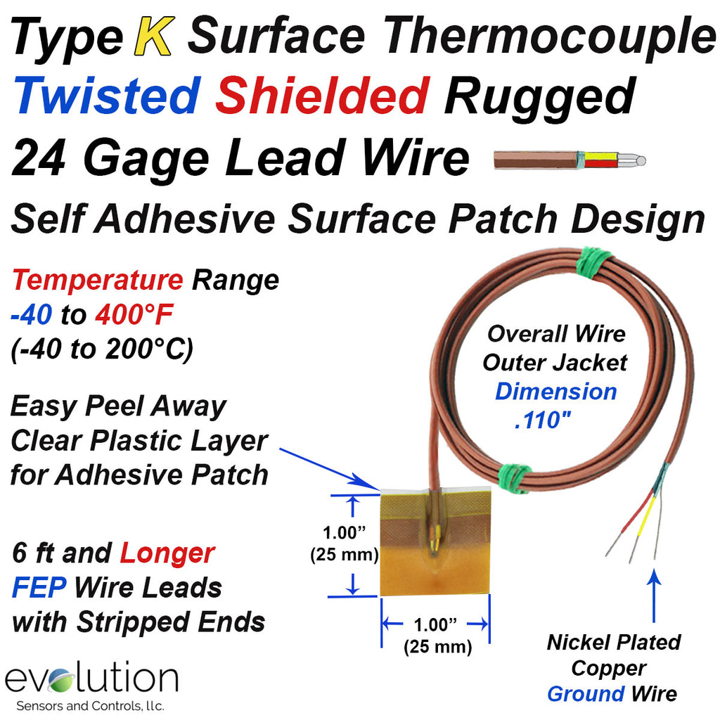 Type K Surface Thermocouple with Twisted Shielded Wire Leads