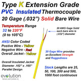 Type K Extension Grade PVC Insulated Thermocouple Wire 20 Gage Solid