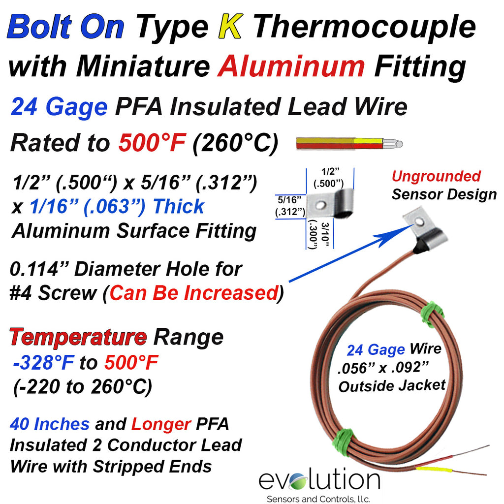 Type K Bolt On Surface Thermocouple with Miniature Aluminum Fitting  