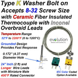 Type K Washer Thermocouple with Ceramic Fiber Inconel Braided Leads 