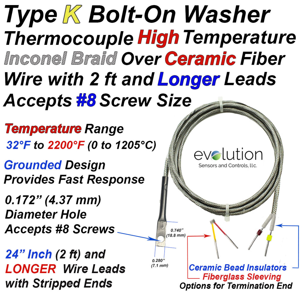 Type K Washer Thermocouple Ceramic Fiber Insulated with Inconel Braid