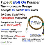 Type K Washer Thermocouple ANSI Colored Fiberglass Wire Leads
