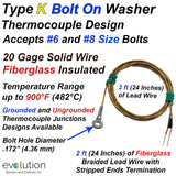 Type K Washer Thermocouple with  2 ft of Fiberglass Wire Leads