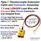 Type K Thermocouple Extension Cable with Standard Size Round Pin Female Connector