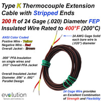 Type K Thermocouple Extension Cable with Stripped Ends