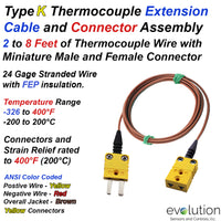 Type K Thermocouple Extension Cable with miniature connectors attached