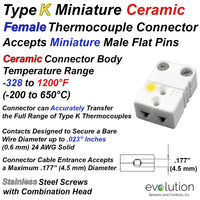 Type K Miniature Female Ceramic Thermocouple Connector