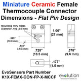 Miniature Female Ceramic Thermocouple Connector Dimensions Type K