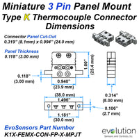 Type K Miniature 3 Pin Female Panel Mount Connector