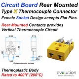 Type K Miniature Circuit Board Thermocouple Connector Rear Mount Design