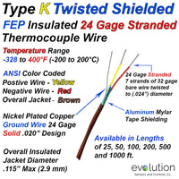 Type K 24 Gage Stranded Twisted Shielded Thermocouple Wire with FEP Insulation