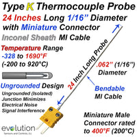 Type K Thermocouple Probe 24 Inches Long 1/16