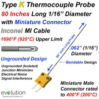 Type K Thermocouple Probe with Miniature Connector 1/16