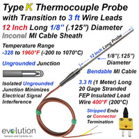 Type K Thermocouple Probe 12-Inch Long 1/8