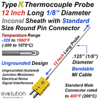 Type K Thermocouple Inconel Probe with Standard Size Male Connector