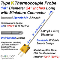 Inconel Thermocouple Probe Type K 1/8
