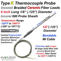 Type K Thermocouple Probe with a 6 Inch Long 1/8