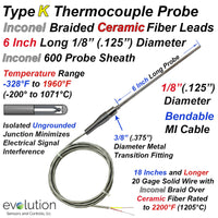 Type K Thermocouple Probe with a 6 Inch Long 1/8