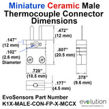 Type K Miniature Male Ceramic Thermocouple Connector Dimensions 