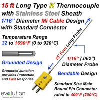 K Type Thermocouple Probe 1/16
