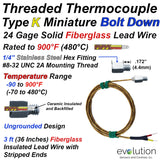 Threaded Thermocouple Type K with MIniature Bolt Down Fitting