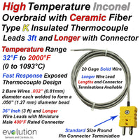 Type K Flexible Thermocouple with Inconel Overbraid Ceramic Fiber Leads