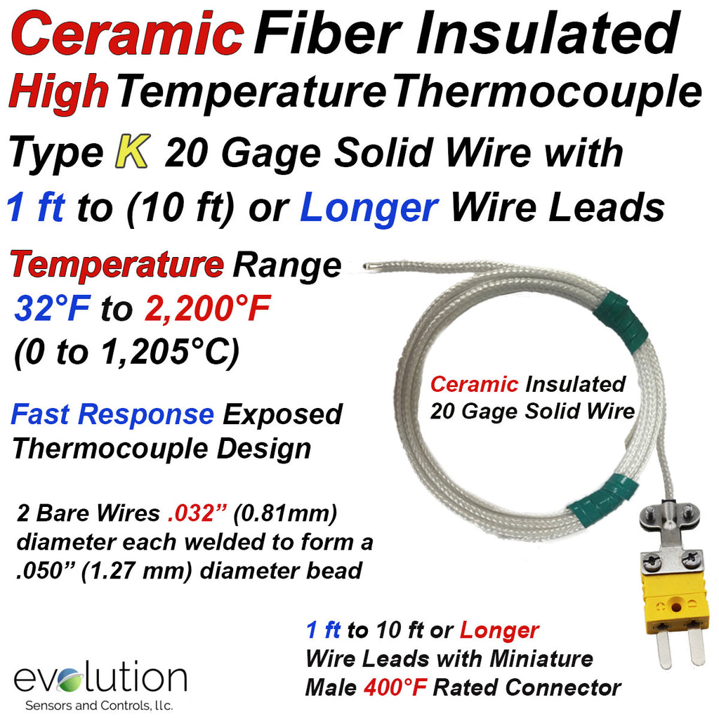 Type K High Temperature Ceramic Fiber Insulated Thermocouples ...