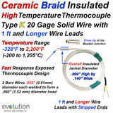 Ceramic Fiber Insulated Type K Exposed Thermocouple with Stripped Ends