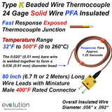 Type K Flexible Thermocouple with 80 Inches of 24 Gage Wire and Miniature Connector