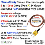 Type K Hermetically Sealed Thermocouple Flexible Design with Lead Wire