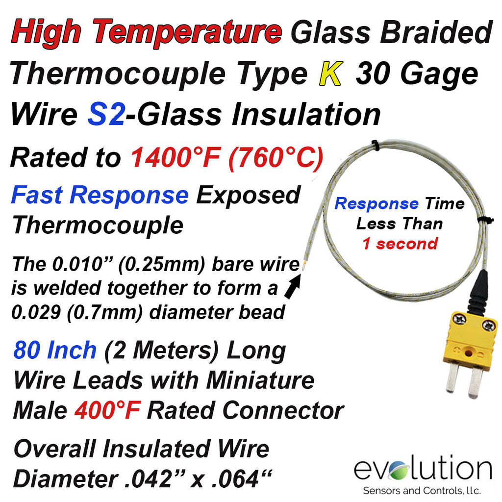 Type K 1400°F Rated Flexible 30 Gage Exposed Thermocouple 